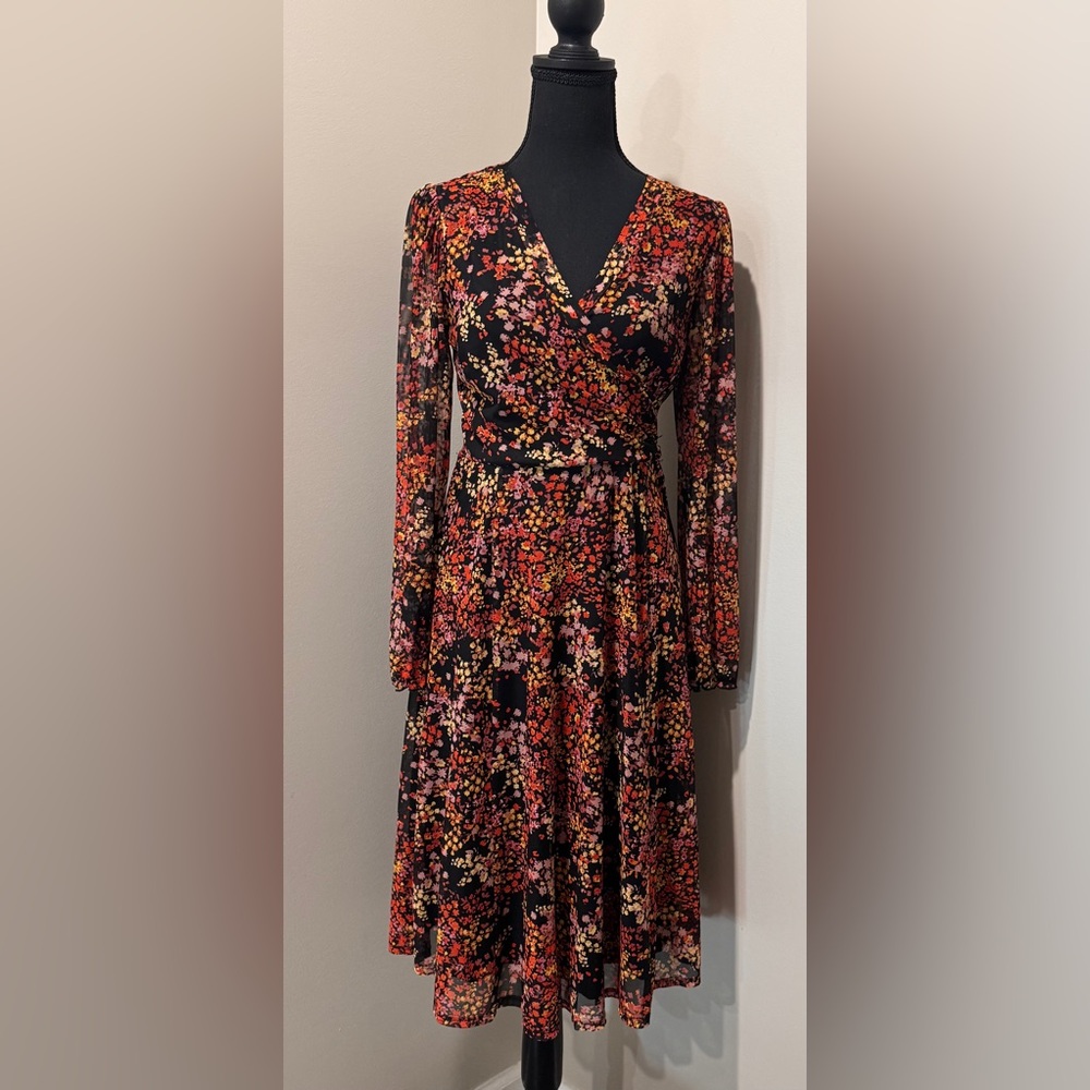 Kate and Lily Boho Romantic Floral Wrap Midi Dress Fall‎ Cottagecore Size 6